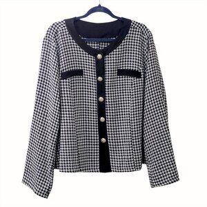 Chick Black and White Houndstooth Button-Up Jacket, Size 4XL